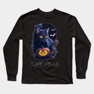 Meowloween Black Cat & Pumpkin - Happy Halloween! Long Sleeve T-Shirt